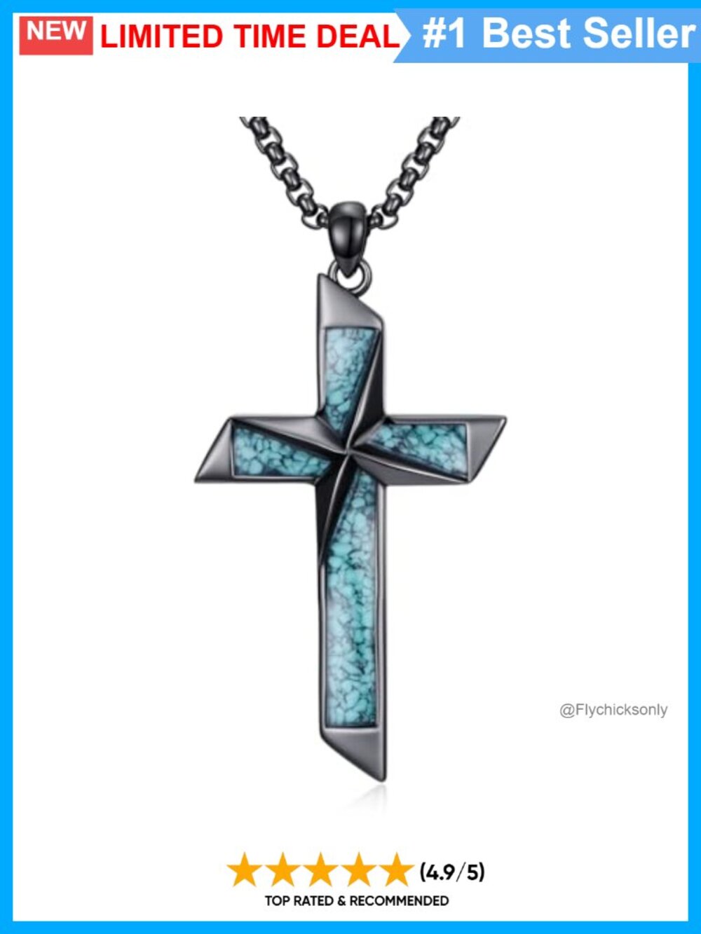925 Sterling Silver Cross Pendant Necklace Turquoise Christian Gift